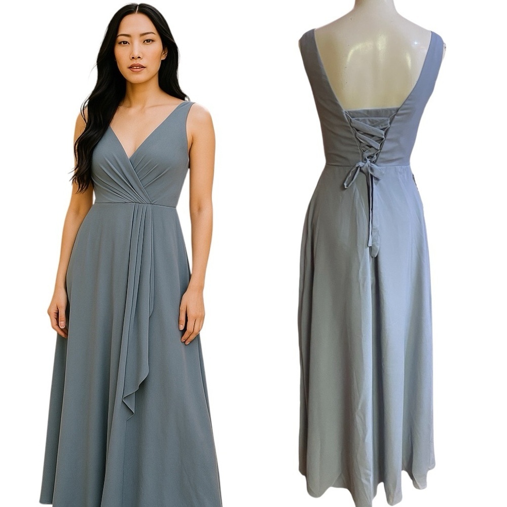 Wear Your Love Elegant Blue V-Neck Sleeveless Maxi Dress Size 4